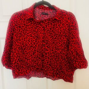 Leopard Print Button Cropped Top
